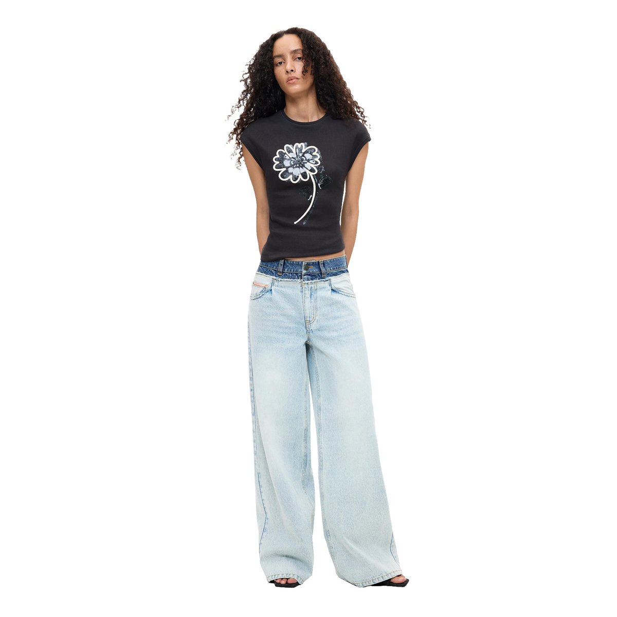T-shirt à imprimé floral noir, DESIGUAL