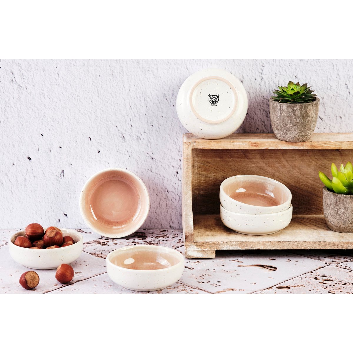 Lot de 6 petits bols en grès, OXYGEN dégradé rose poudre et beige, BJORN