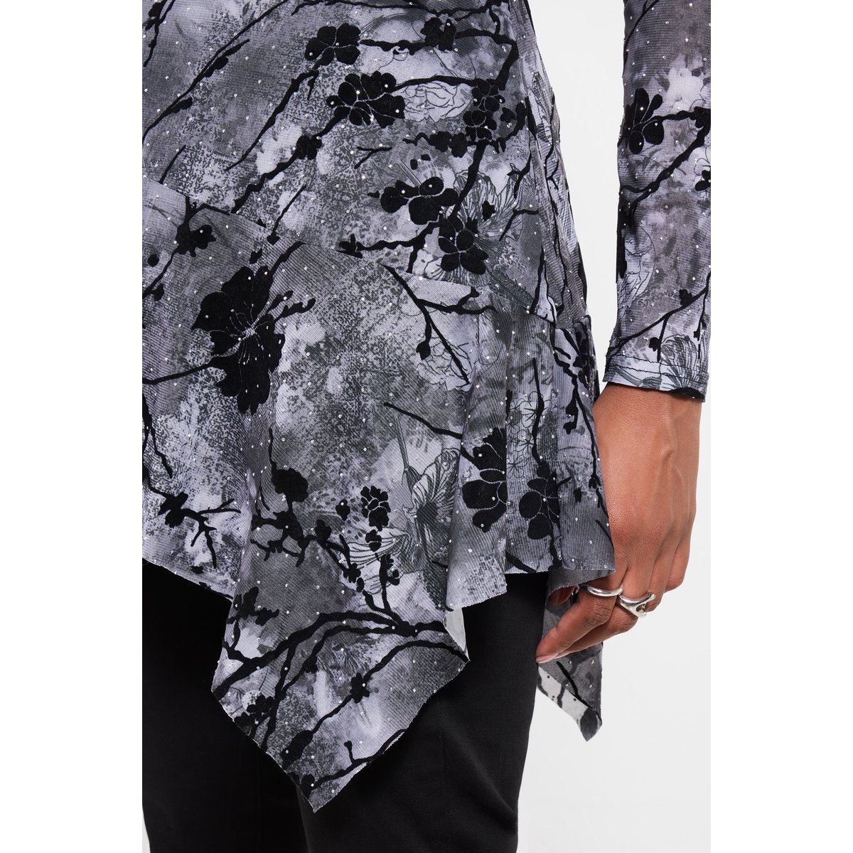 Tunique Scintillante Floquée à Ourlet Asymétrique gris, JOE BROWNS