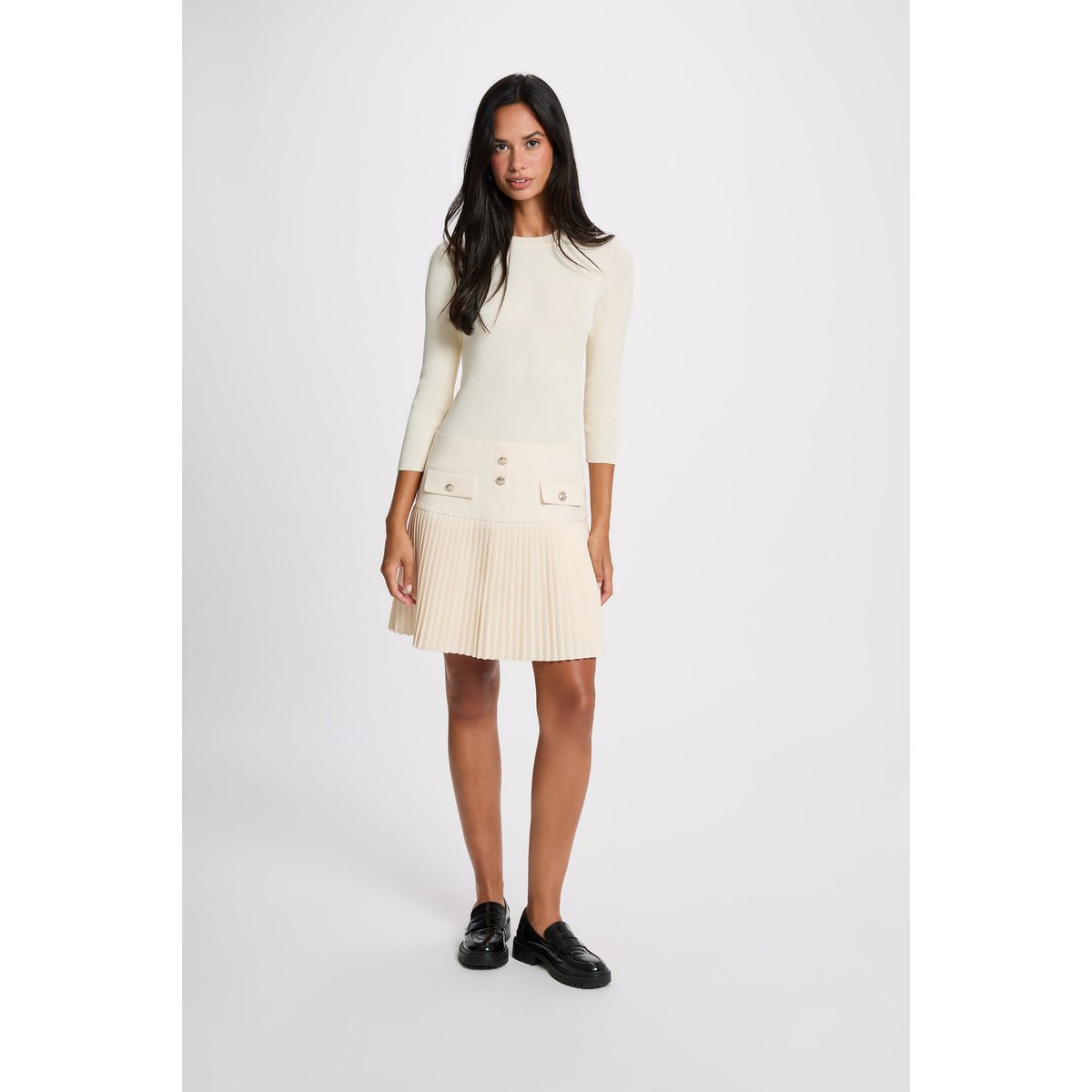 Robe courte col rond ivoire, MORGAN