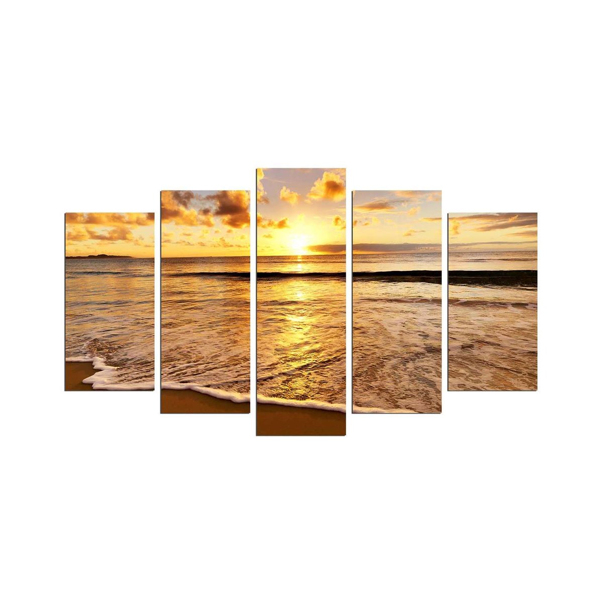 Ensemble de 5 tableaux décoratifs coucher de soleil panoramique orange, TOILINUX