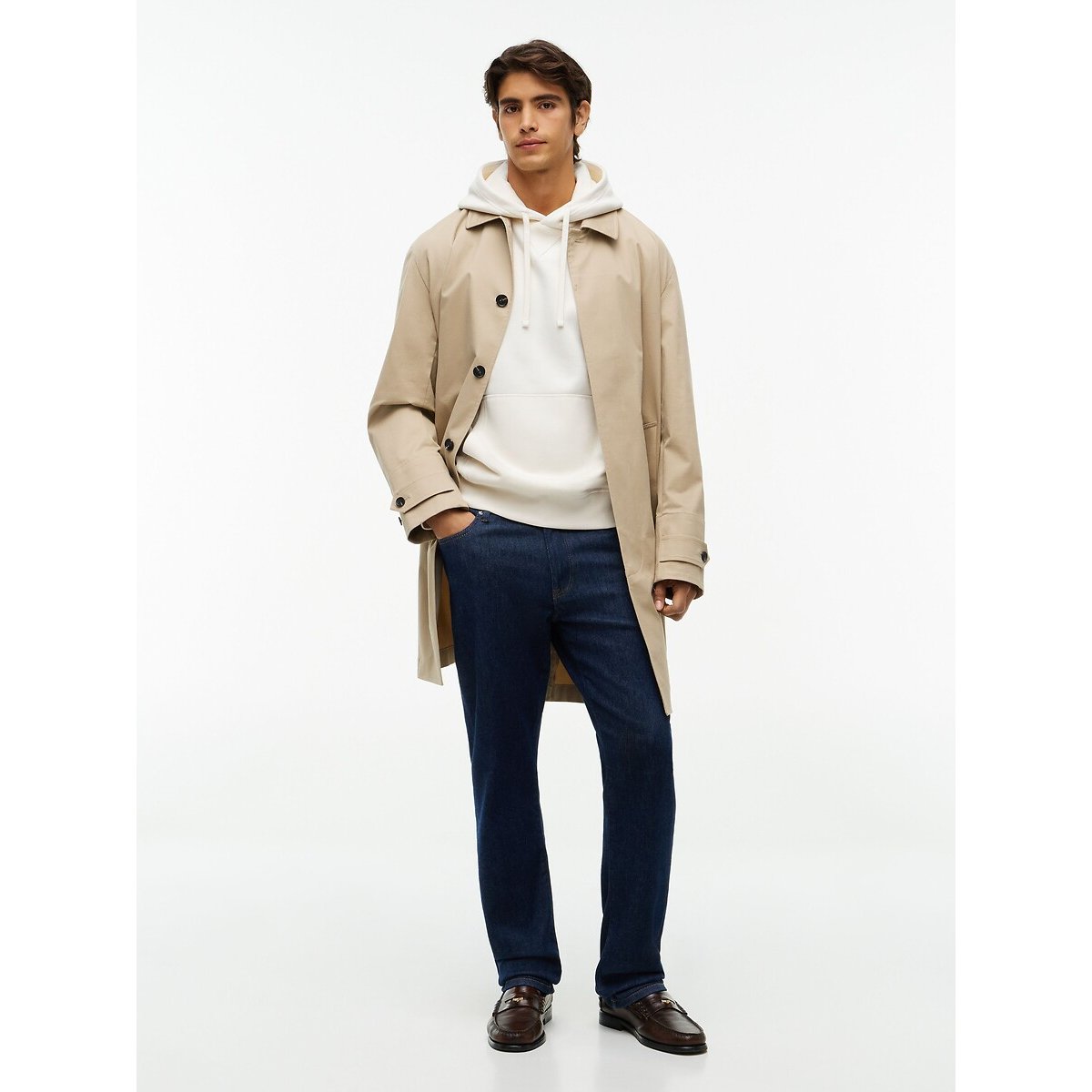 Sweat com moletão e bandeira bordada marfim, TOMMY HILFIGER