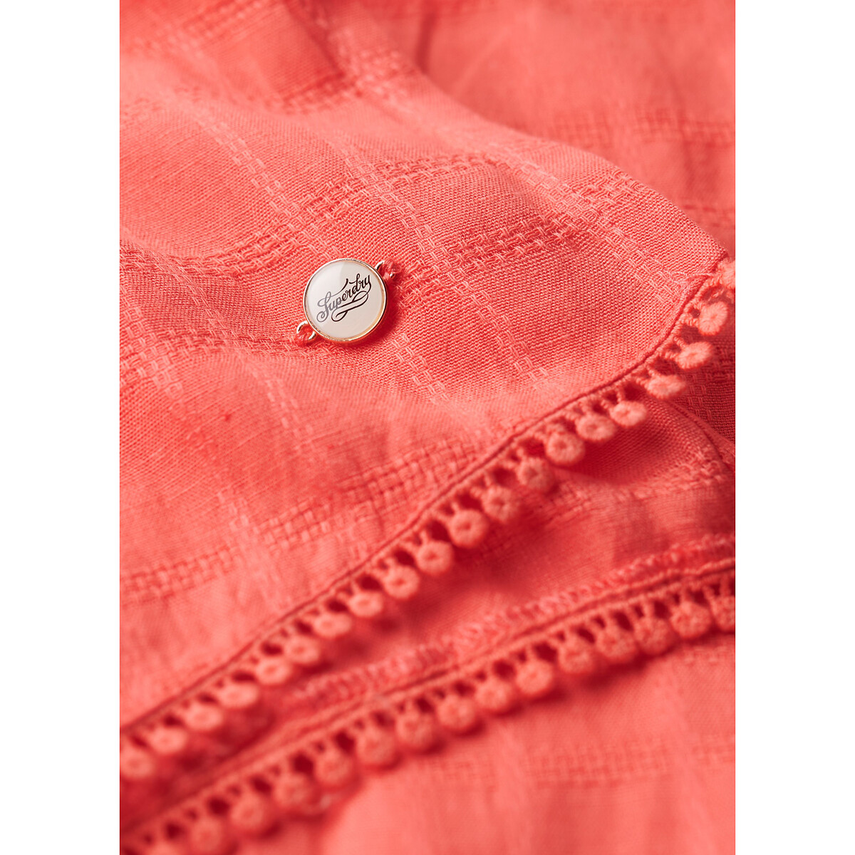 Robe longue empiècement dentelle corail, SUPERDRY