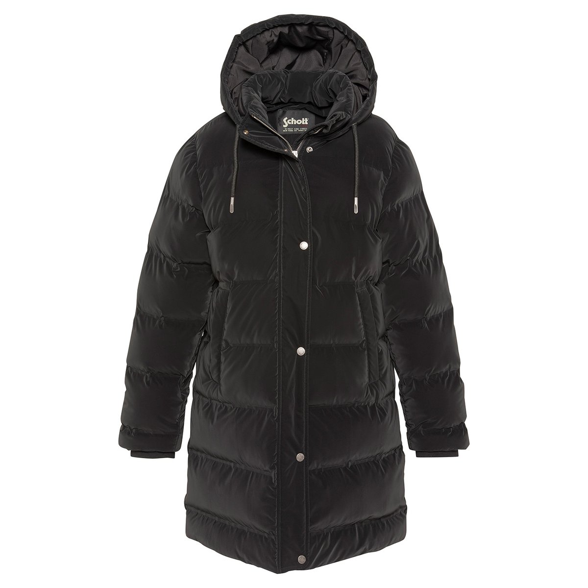 Parka longue matelassée à capuche noir, SCHOTT