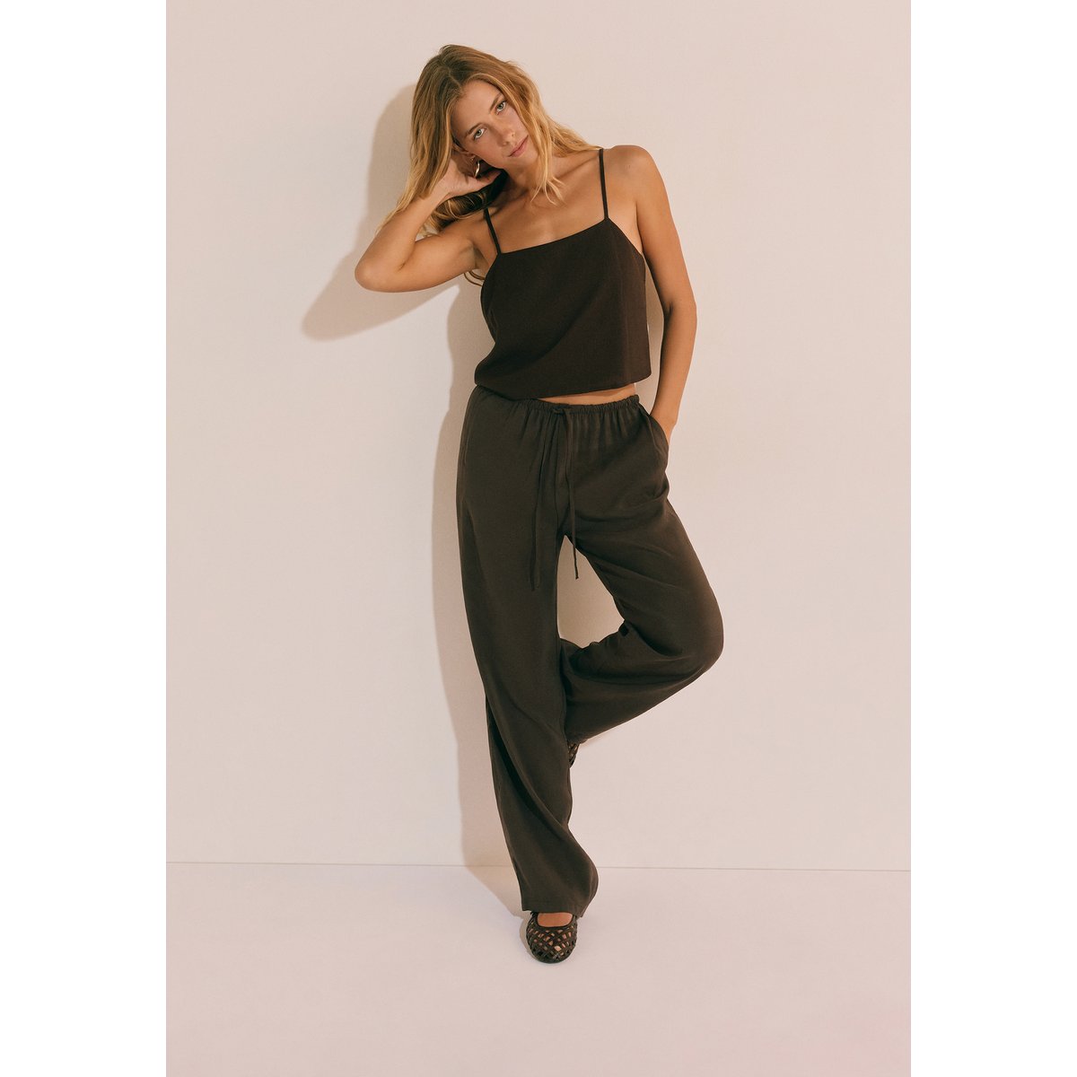 Pantalon fluide élastiqué PIETRO marron, ETAM