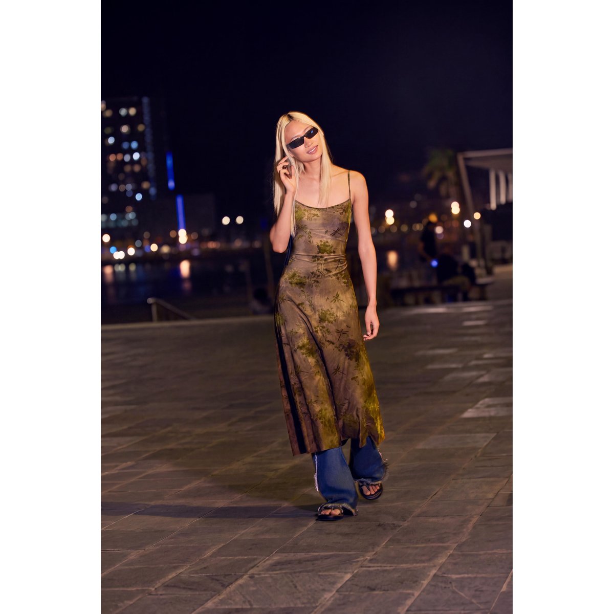 Robe midi floquée marron, DESIGUAL