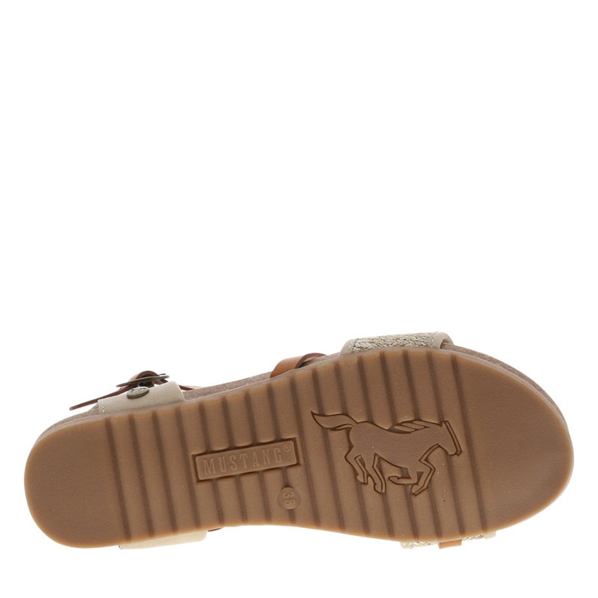 Sandales beiges à semelle plate et une fermeture à boucle à ardillon beige, MUSTANG