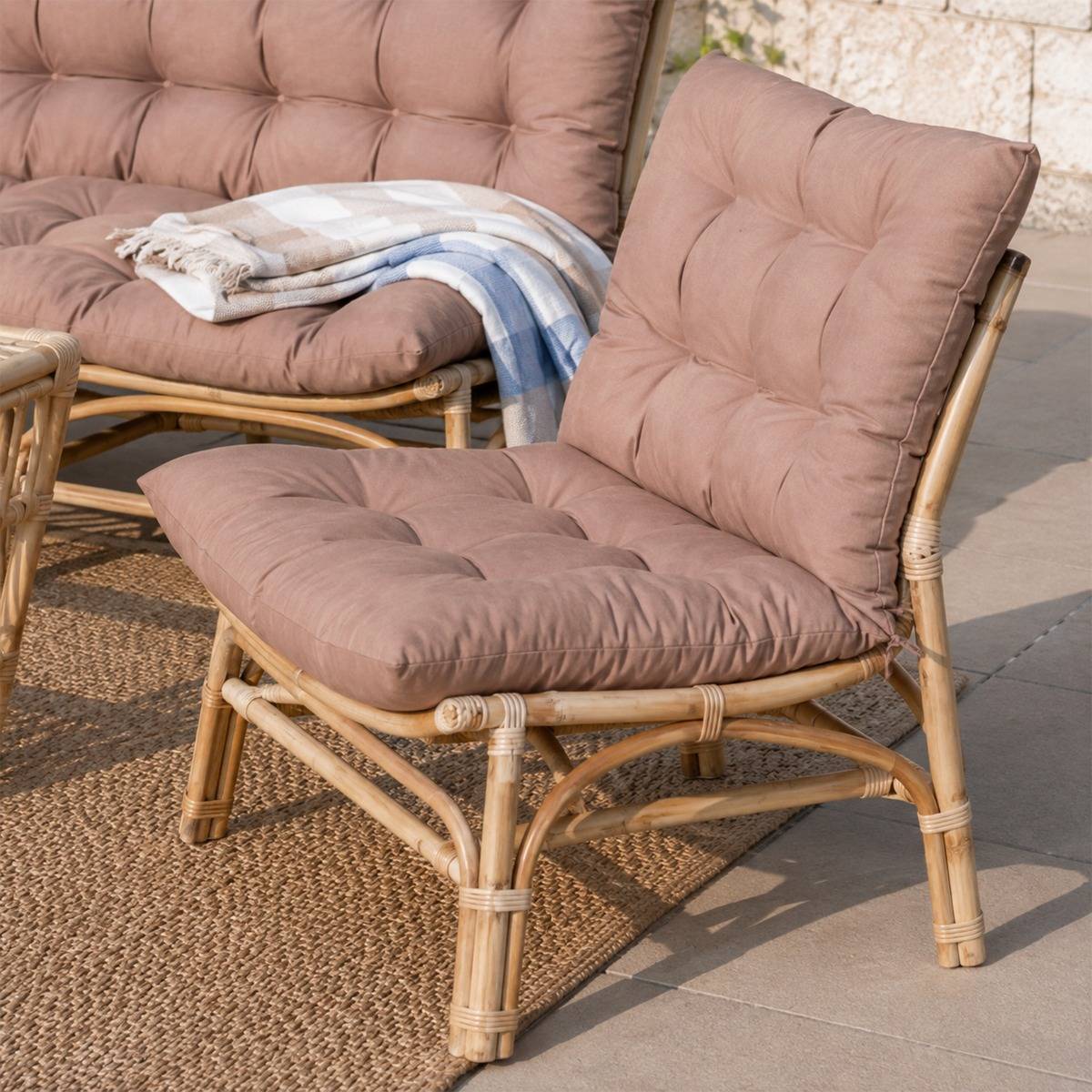 Salon de jardin en rotin et tissu RATTAN bois foncé, MADE IN MEUBLES 