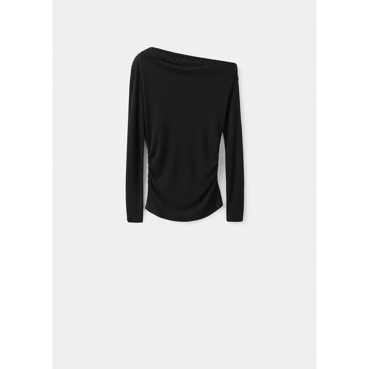 Top asymétrique à col en dentelle noir, MANGO