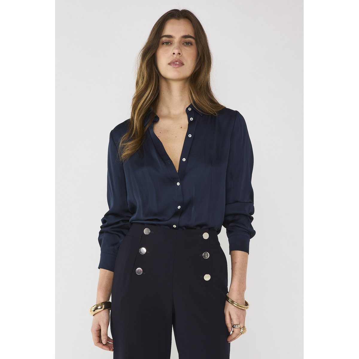 Chemise Satin CARLA à manches longues encre, Maison 123