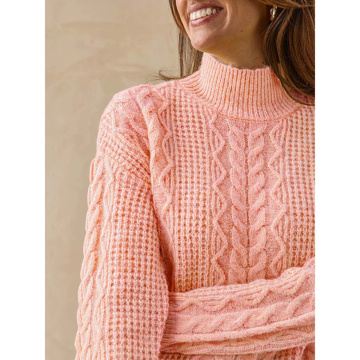 Pull maille fantaisie col montant rose, DAXON
