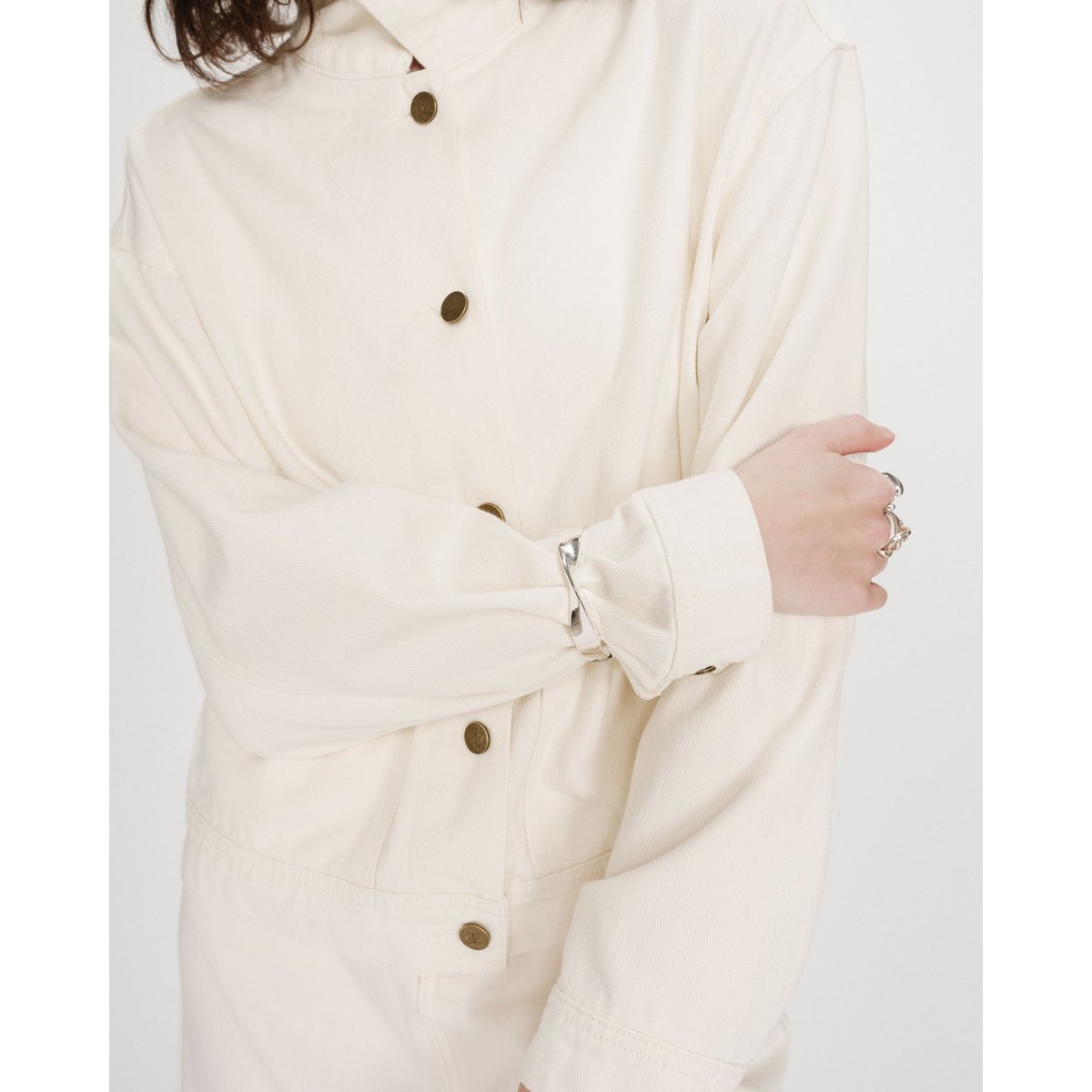 Veste en jean boxy manches longues skyblue Vinnie ecru, GRACE & MILA