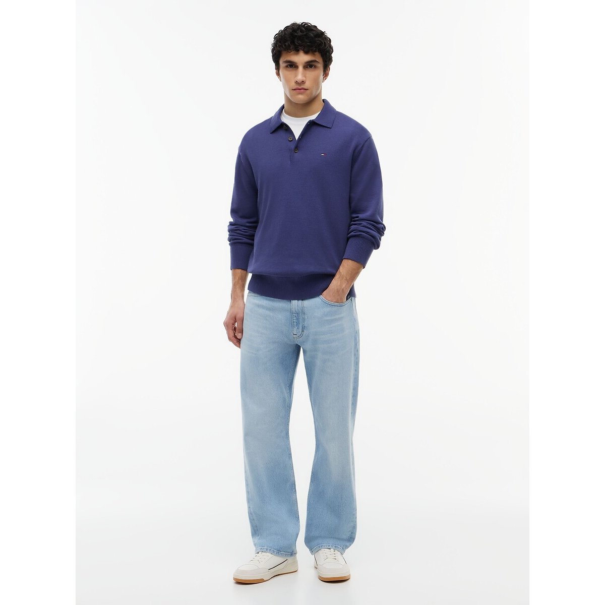 Camisola slim-fit, gola polo azul , TOMMY JEANS