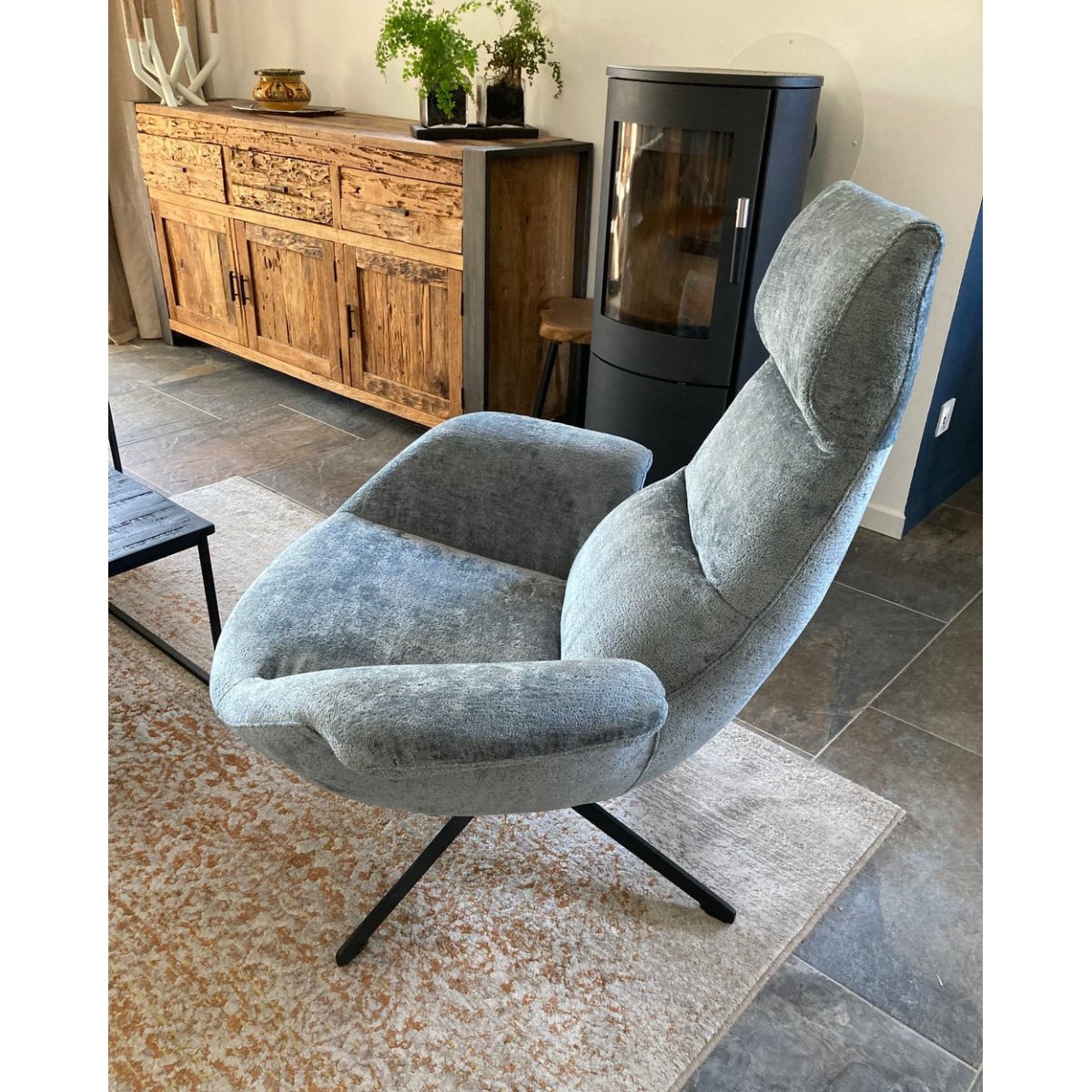 Fauteuil rotatif en velours - ASTI bleu grisé, MATHI DESIGN