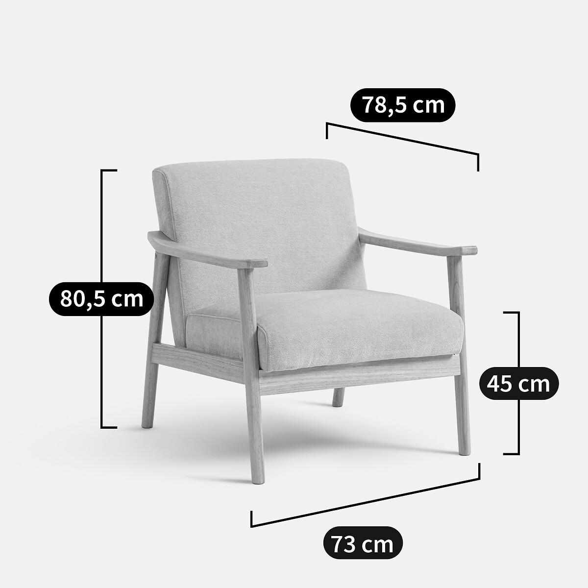 Fauteuil lounge en hévéa et velours texturé, EZRA ecru, LA REDOUTE INTERIEURS