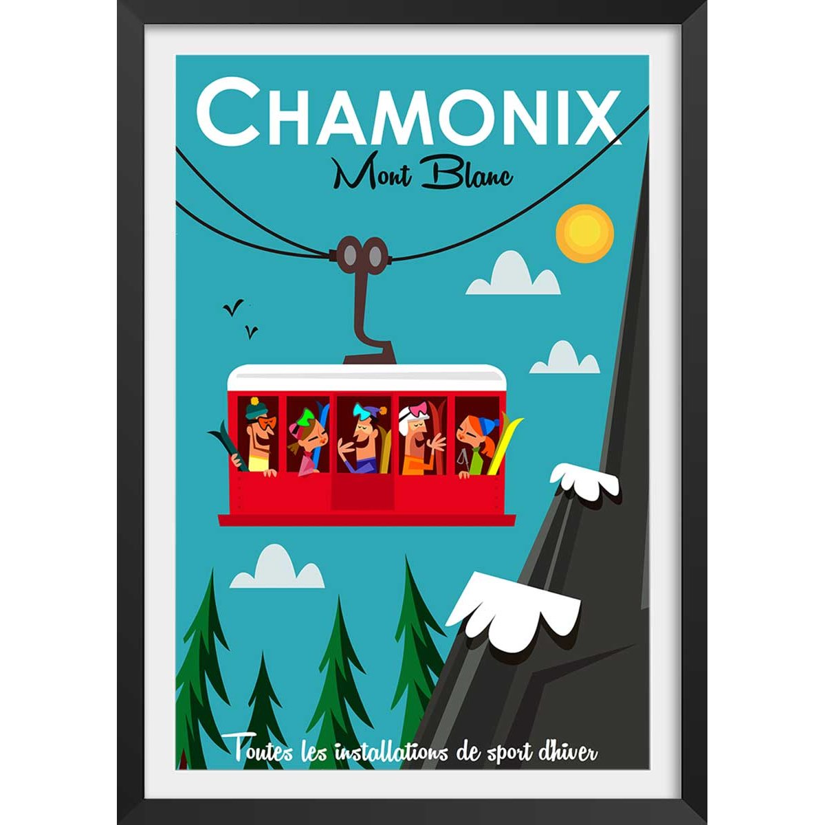 Poster de les grands montets affiche + cadre en bois - noir, HEXOA