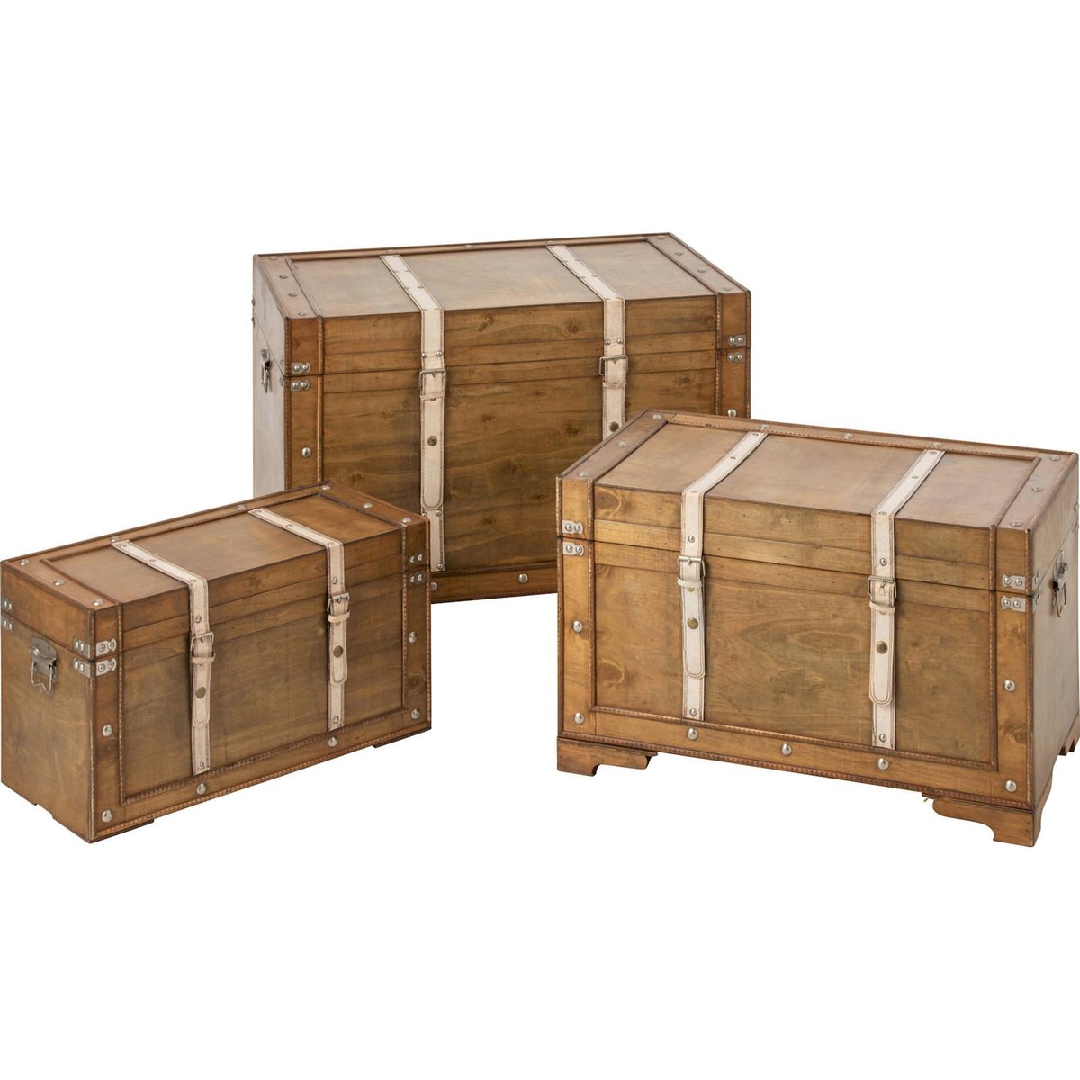 Coffres de rangement aspect bois antique, Lot de 3 marron antique, RECOLLECTION
