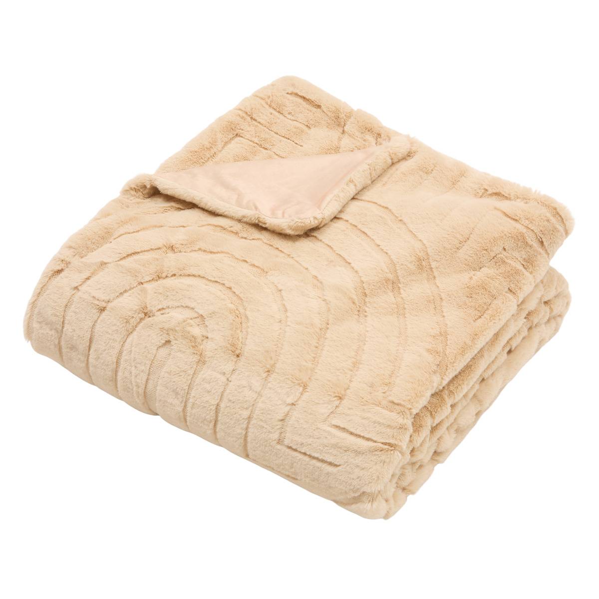 Plaid en imitation fourrure ARKA beige lin, ATMOSPHERA