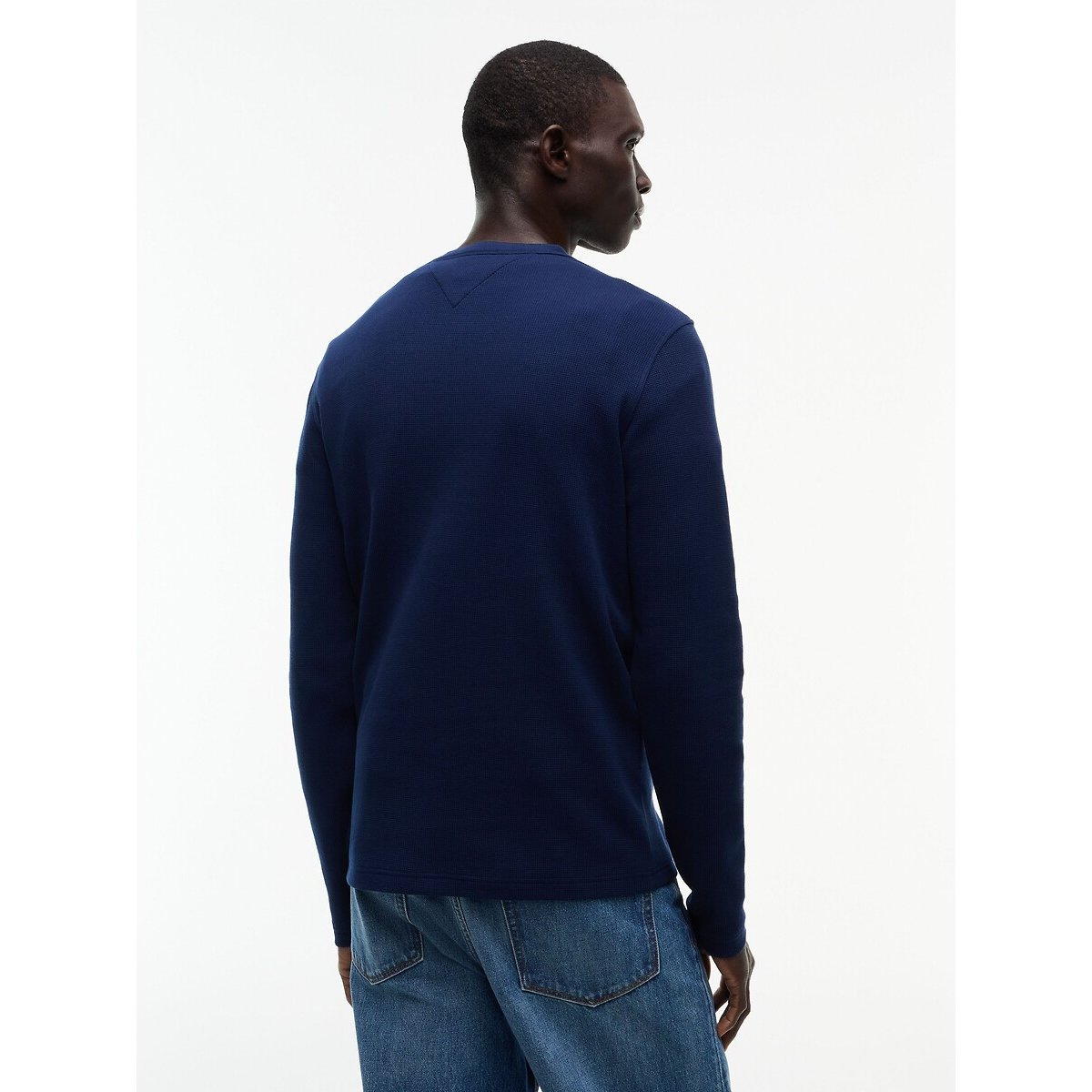 T-shirt à manches longues, maille gaufrée, col boutonné marine, TOMMY HILFIGER