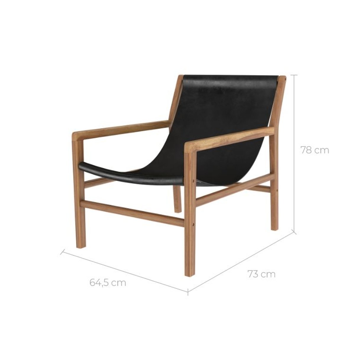 Fauteuil lounge en teck et cuir de vachette - APACHE noir, MAISON PAVANE