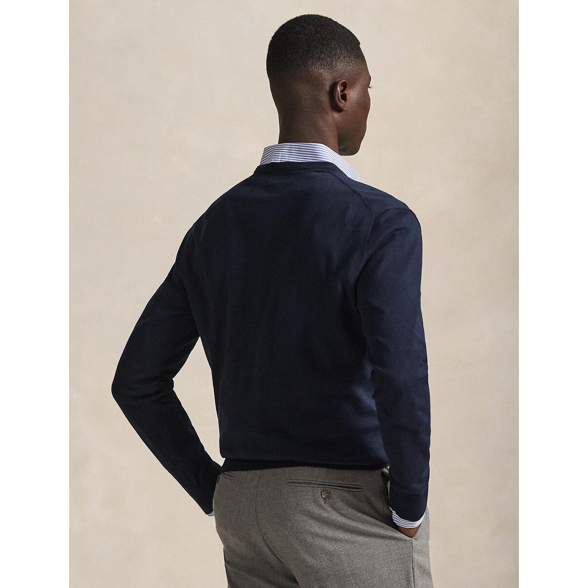 Pull col V en coton Pima bleu marine, POLO RALPH LAUREN