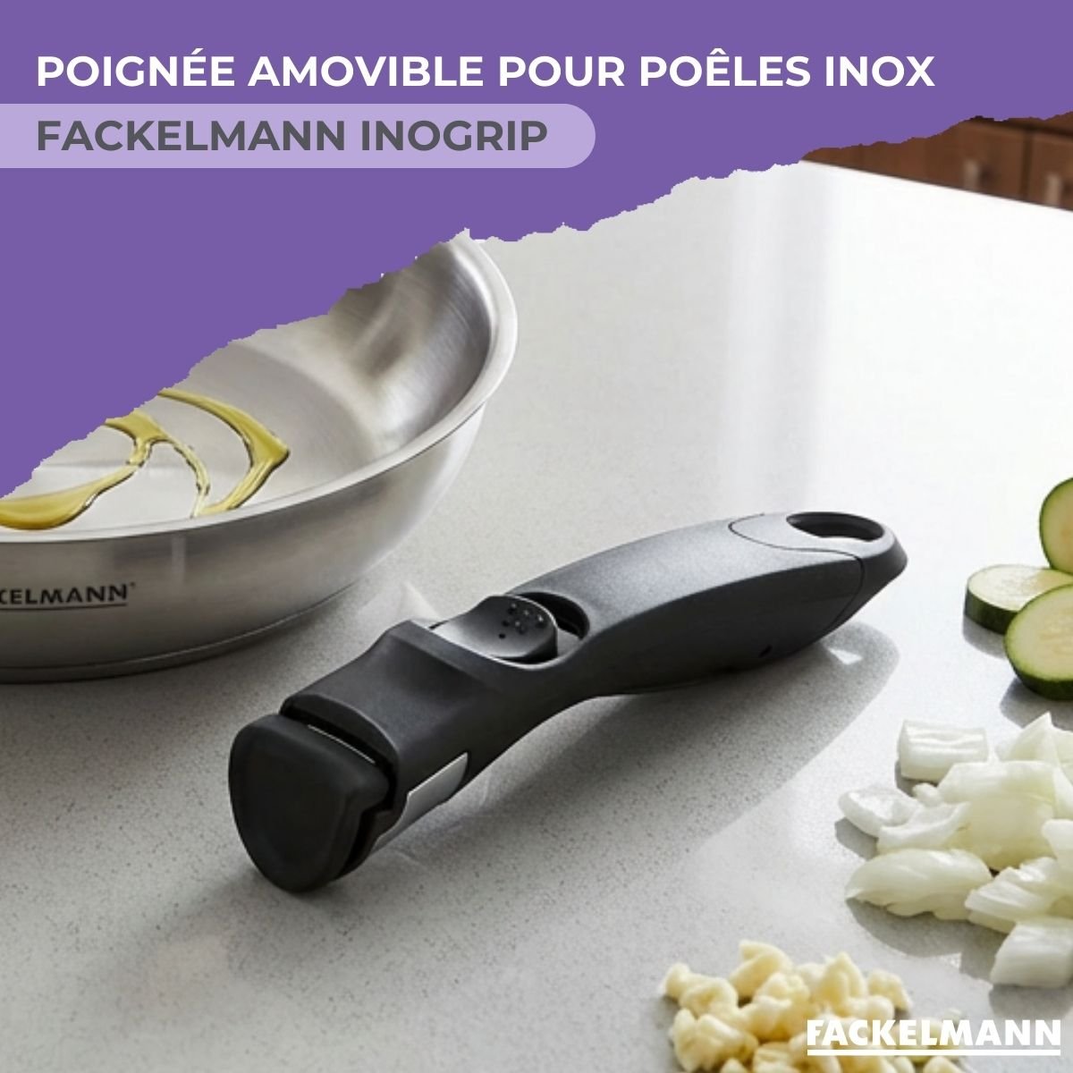 Poêle à manche amovible InoGrip inox, FACKELMANN