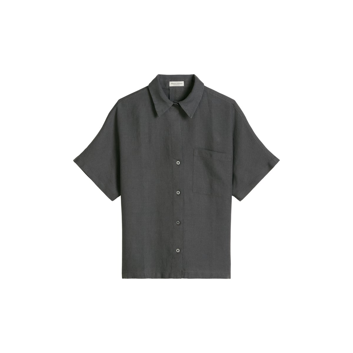 Blouse en lin à manches courtes regular avec de larges plis dans le dos dunkelgrau, MARC O'POLO