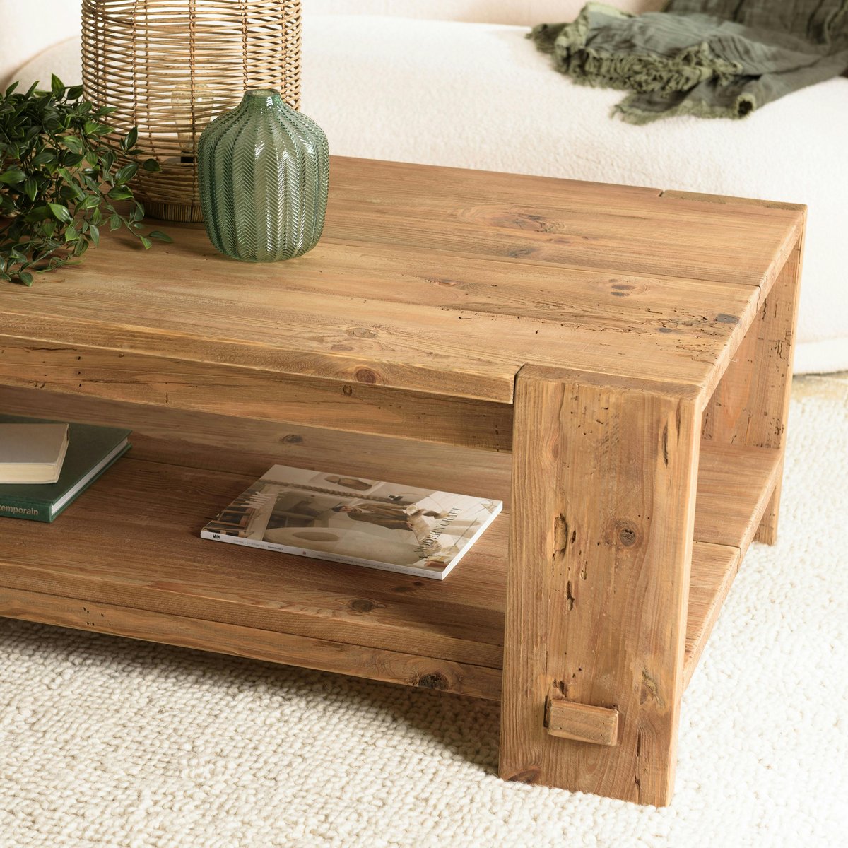 Table basse rectangulaire 2 plateaux bois recyclé DENVER bois naturel, PIER IMPORT