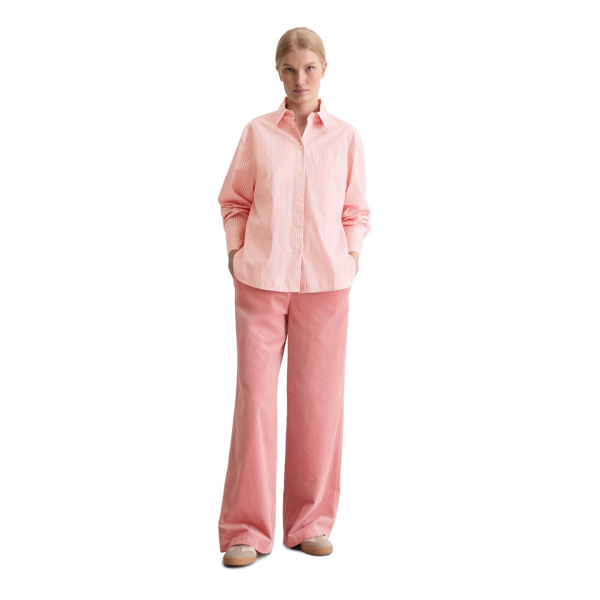 Blouse à rayures oversize en popeline de coton premium rose bonbon, MARC O'POLO