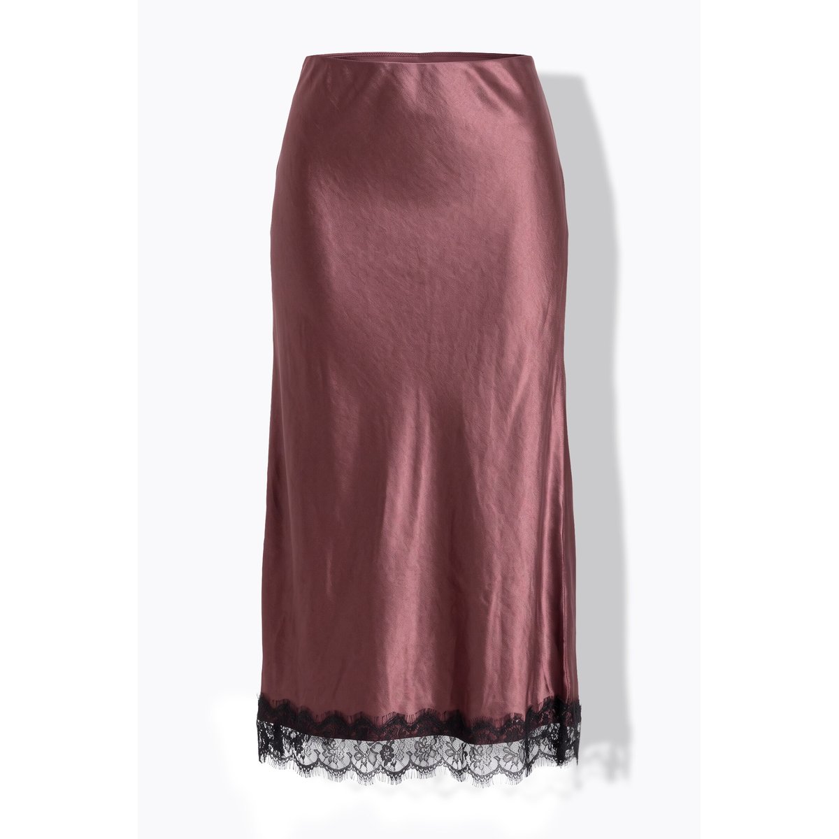 Jupe en satin longue, bordure en dentelle marron foncé, ULLA POPKEN