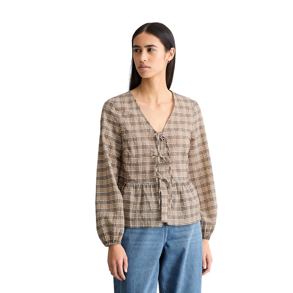 Blouse péplum en seersucker regular en coton mélangé blanc naturel, MARC O’POLO DENIM