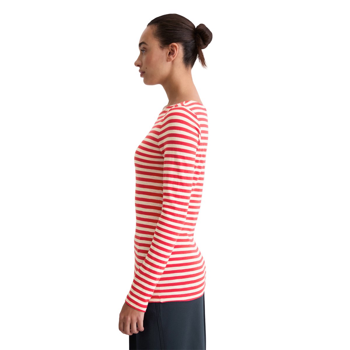 T-shirt long rayé regular en Organic Cotton Slub Jersey rouge, MARC O'POLO