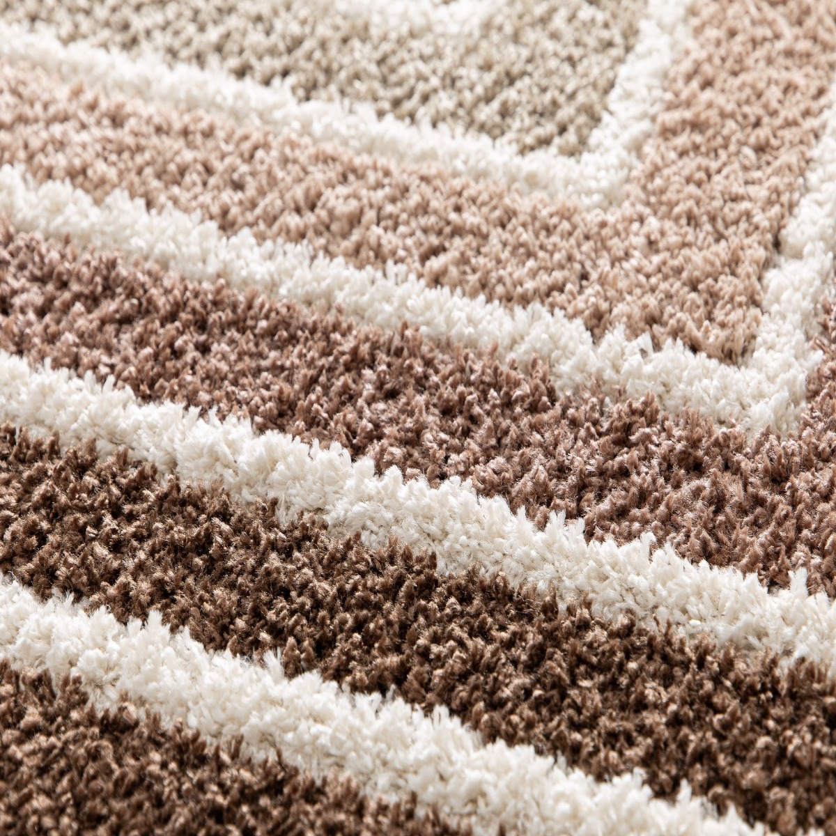 Tapis shaggy doux à motif géométrique MOKA MULTICADRES marron beige écru, THE DECO FACTORY