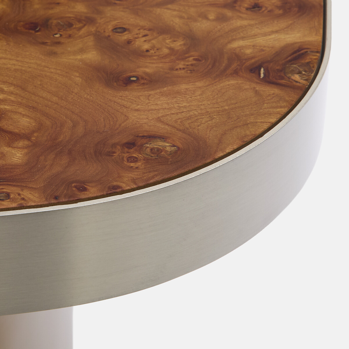 Table basse, plateau plaqué loupe d'orme, diamètre 65 cm, PAULIS bronze, LA REDOUTE INTERIEURS