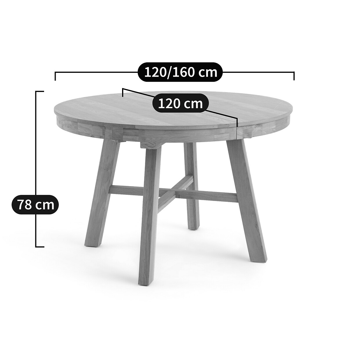Table à manger, extensible, ronde, 4 à 8 couverts, ZEBARN chêne, LA REDOUTE INTERIEURS