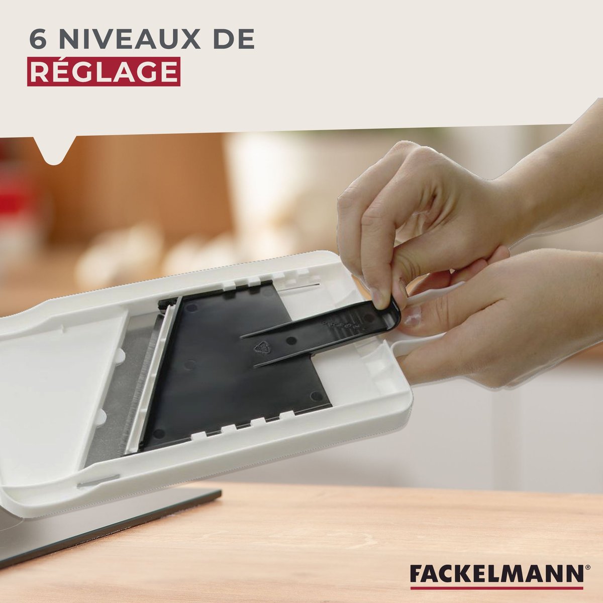 Mandoline professionnelle réglable jusqu'à 6 mm blanc, FACKELMANN