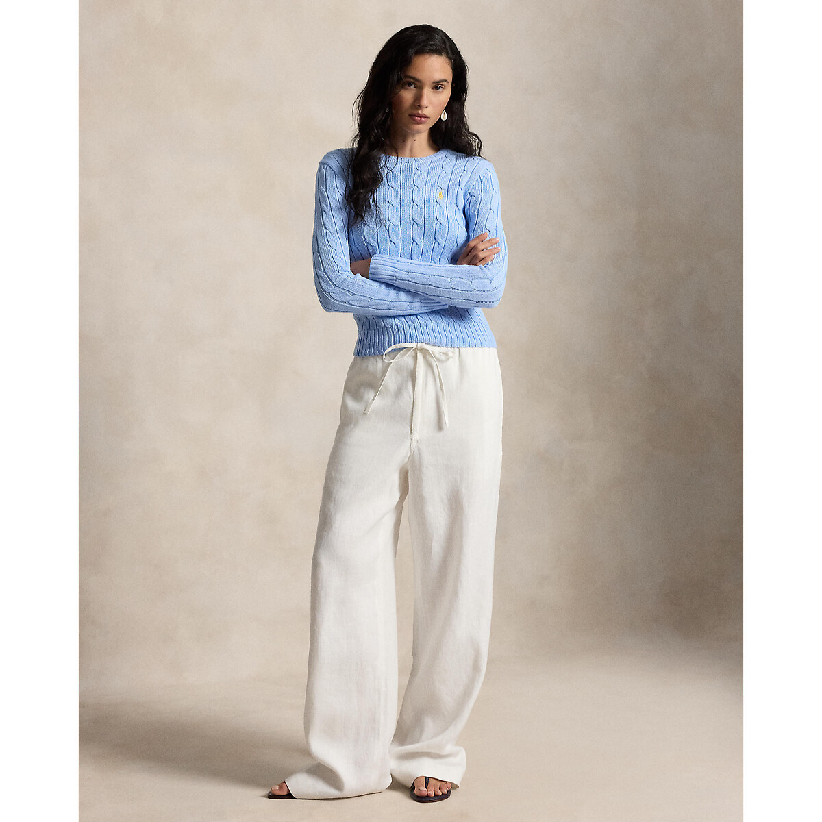 Cable Knit Crew Neck Jumper sky blue, POLO RALPH LAUREN