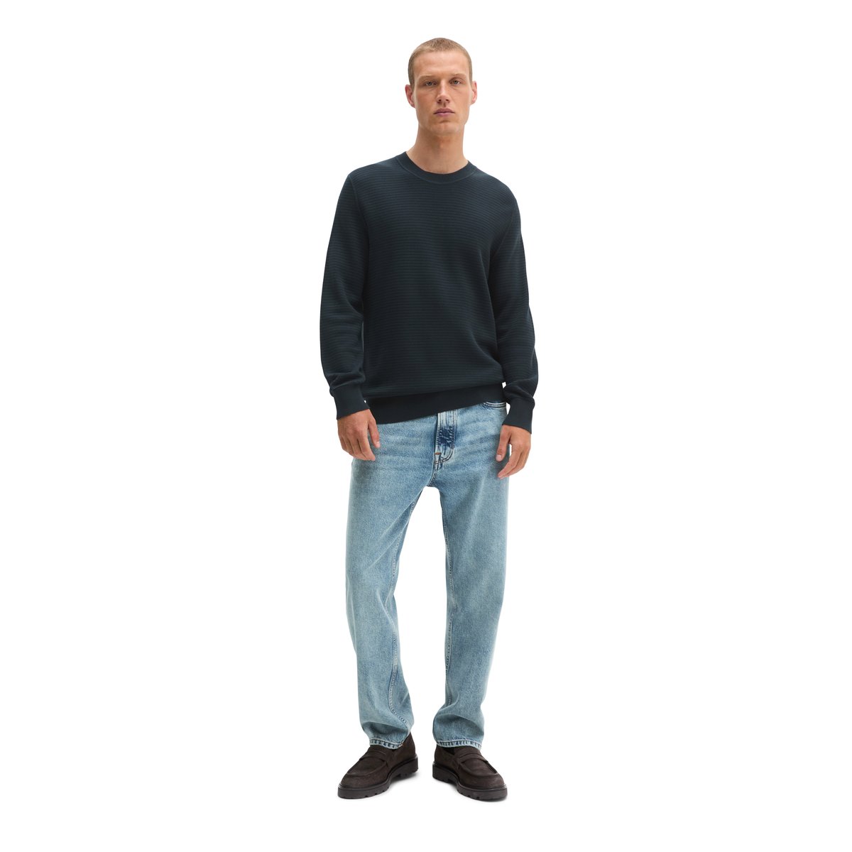 Pull coupe classique avec nervure transversale intelligente gris foncé, MARC O'POLO