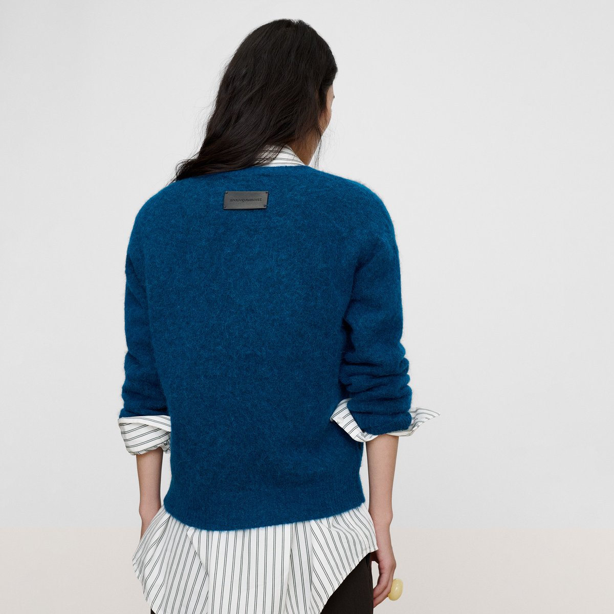 Pull avec alpaga à col V bleu de prusse, ADOLFO DOMINGUEZ