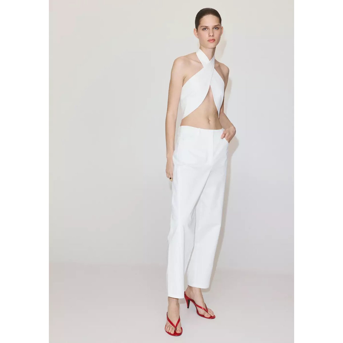 Pantalon ballon taille haute blanc, MANGO