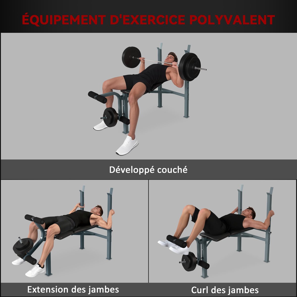 Banc de musculation Acier Noir gris, HOMCOM