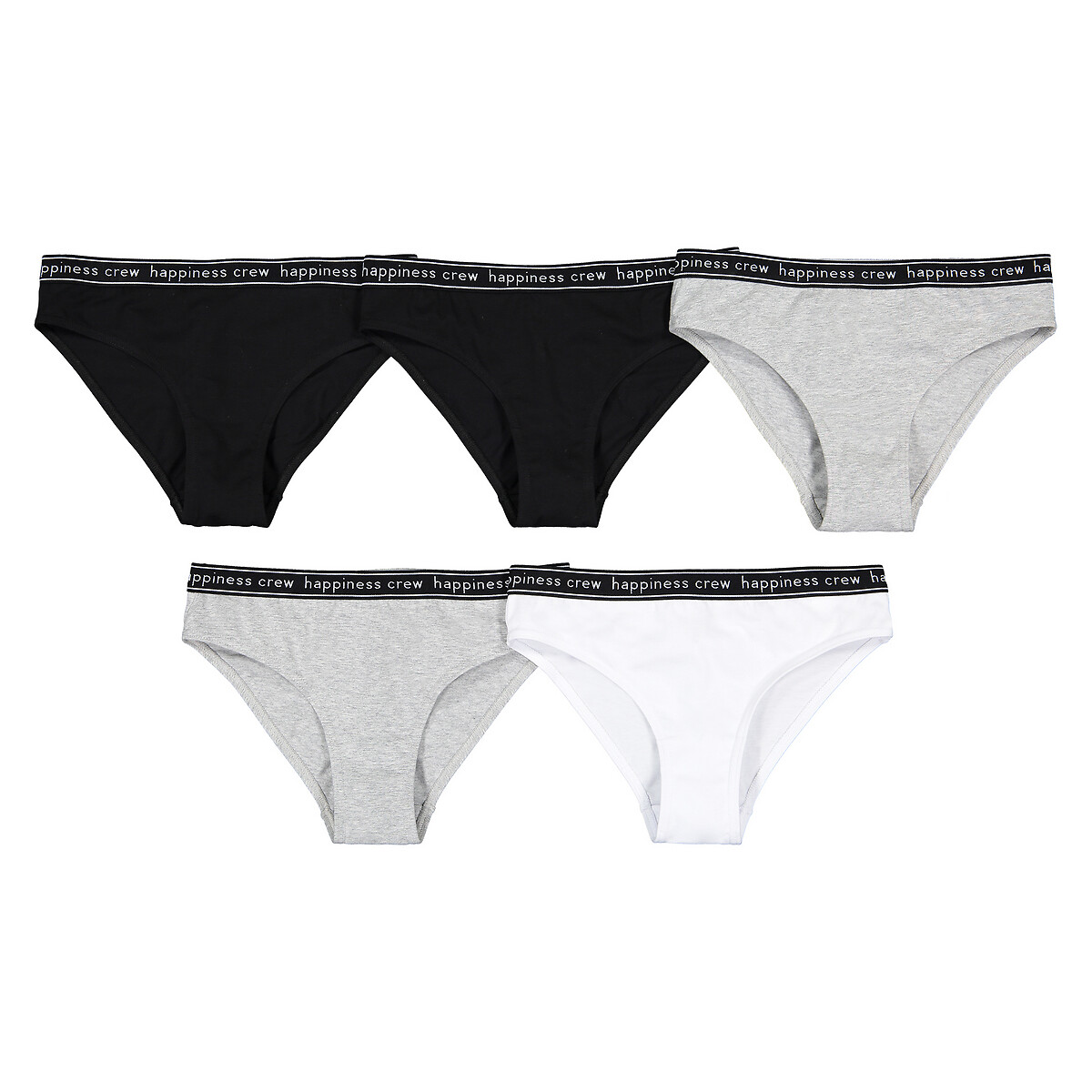 Lot de 5 culottes unies en coton noir + gris + blanc, LA REDOUTE COLLECTIONS