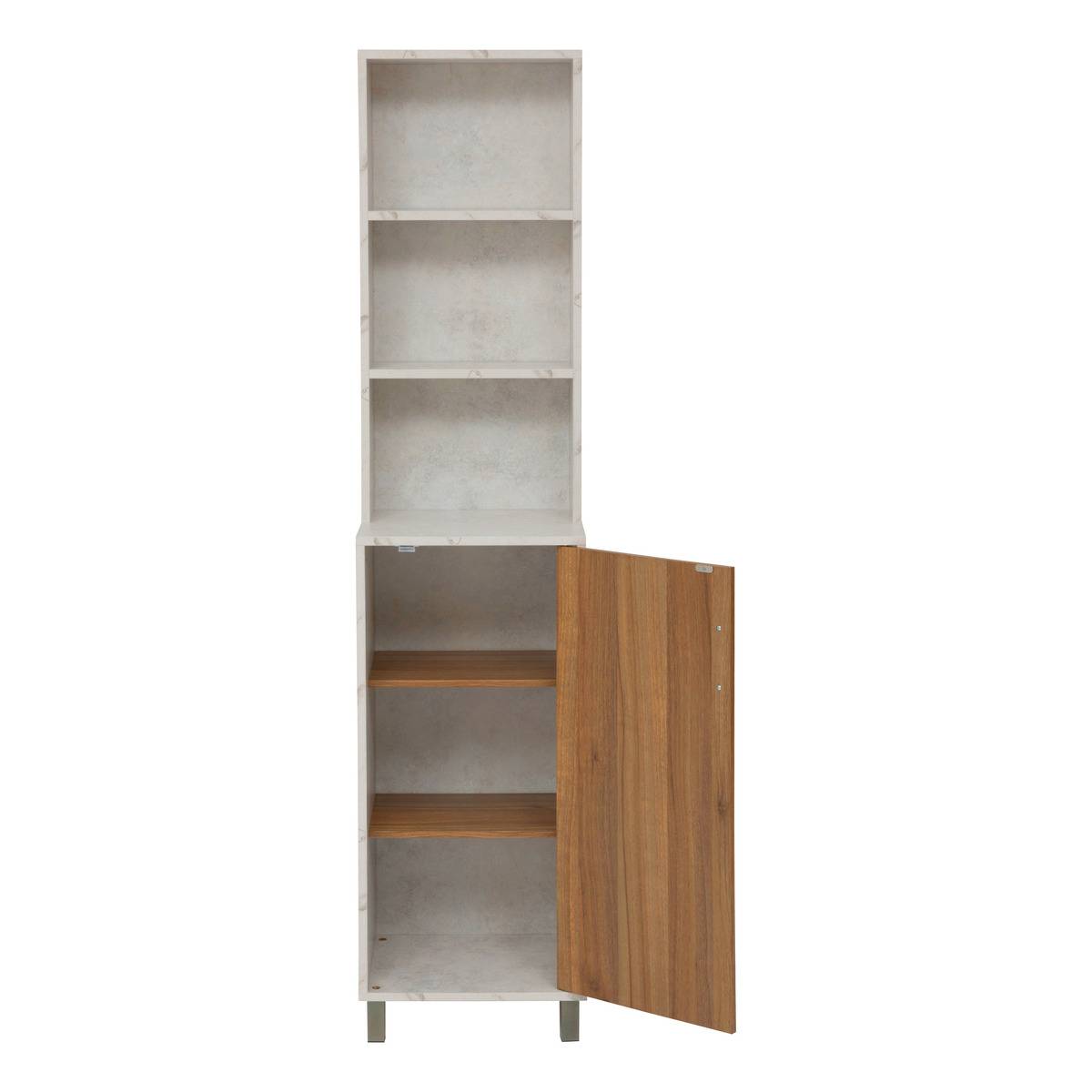 Étagère colonne 1 porte et 7 niveaux effet marbre COME marron, 5FIVE SIMPLY SMART