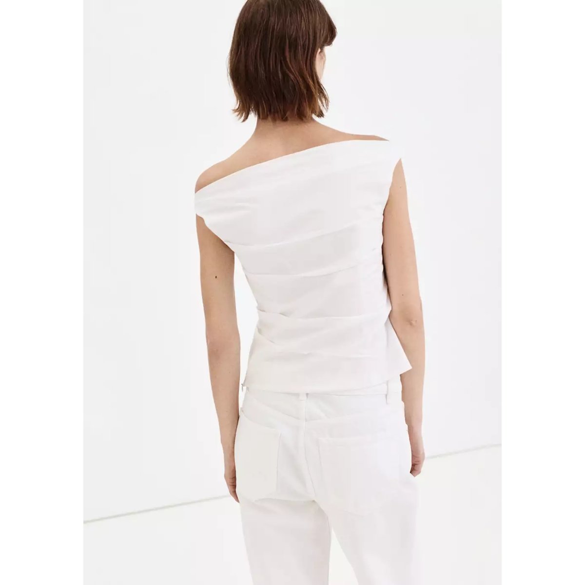 Top en coton drapé blanc cassé, MANGO