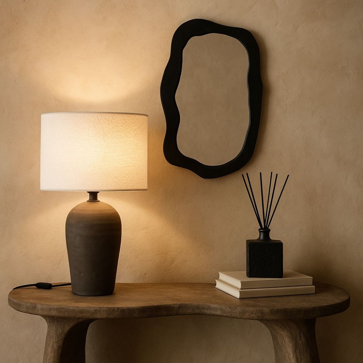 Lampe à poser effet pierre 52cm marron, ORNAMI