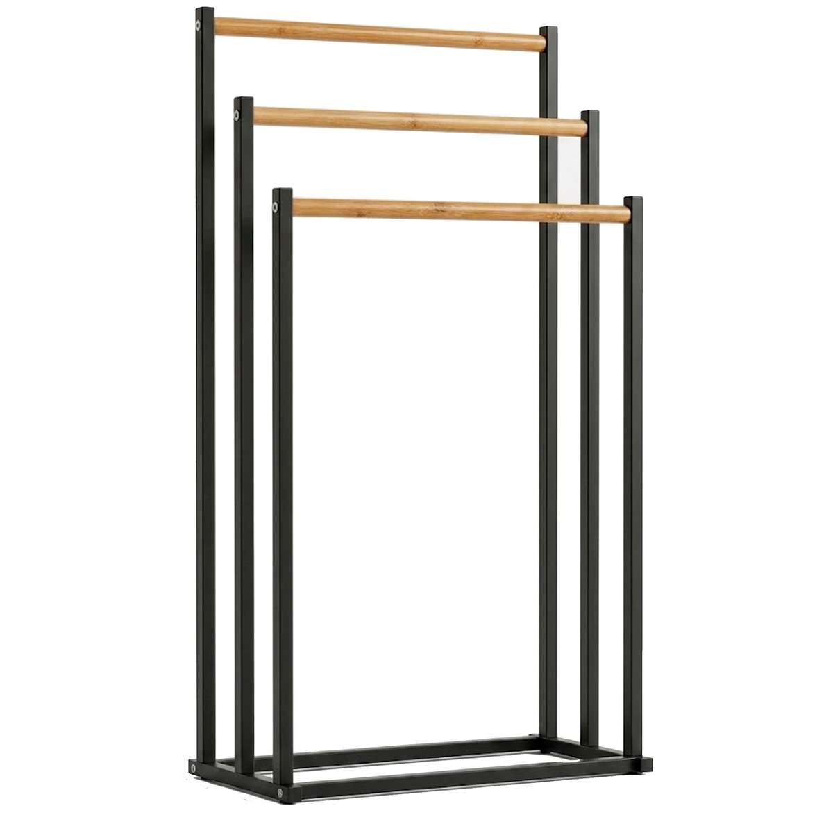 Porte-serviettes sur pied en métal noir et bambou 3 Bras 45x23x85cm noir, WADIGA