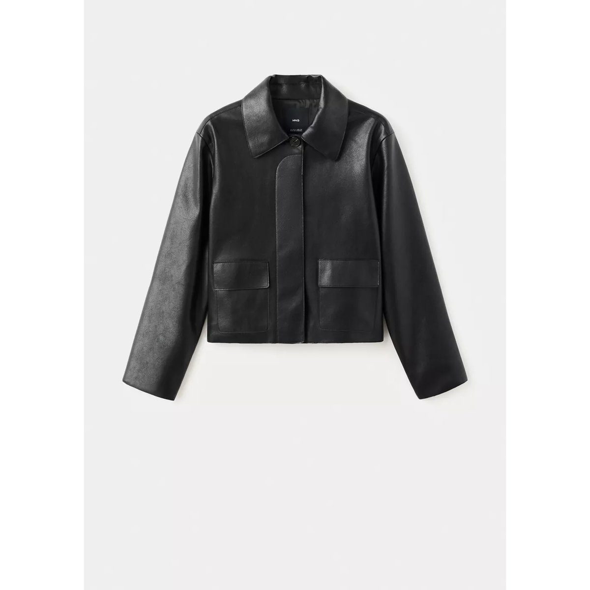 Veste cuir synthétique poches noir, MANGO