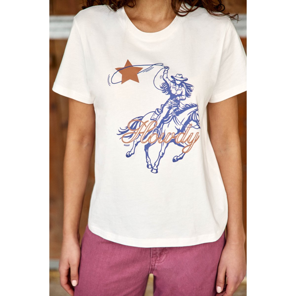 T-shirt manches courtes col rond imprimé graphique TOWDY 11-ecru, LA PETITE ETOILE