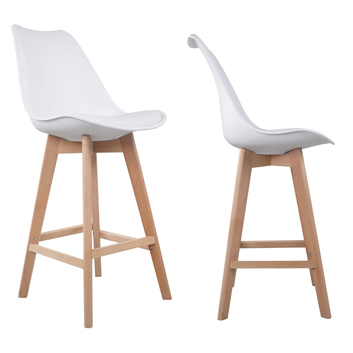 Lot de 2 tabourets scandinaves, SVEN blanc, naturel, HAPPY GARDEN