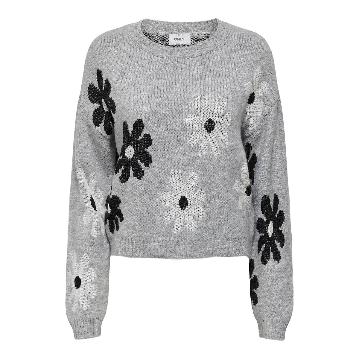 Pull a maniche lunghe con stampa floreale fantasia grigio, ONLY